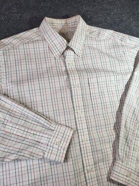 LL Bean Men's Shirt 16-33 Red Blue Striped Traditional Fit Button Down Long Slv